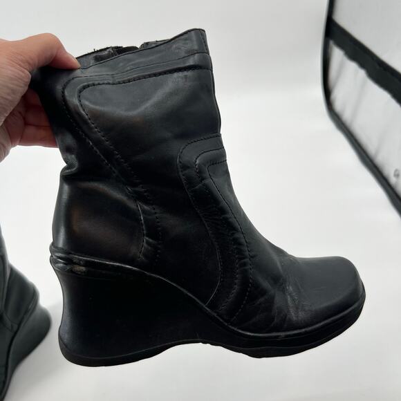 Aldo black ankle wedge boots Bumpah side zip leather basic neutral sz 39 US 8.5 - Picture 5 of 10